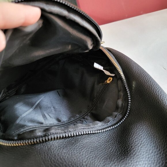 BLACK VEGAN LEATHER SLING BAG MINI BACKPACK - Picture 3 of 5